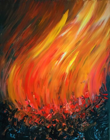 Peinture intitulée "The heat of the fire" par Roman Sleptsuk, Œuvre d'art originale, Huile