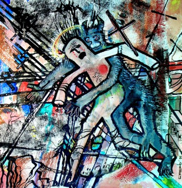 Malerei mit dem Titel "Война Добра и Зла" von Roman Siabro, Original-Kunstwerk, Gouache Auf artwork_cat. montiert