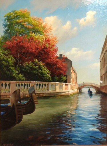 Schilderij getiteld "the part of Venice" door Roman Yashin, Origineel Kunstwerk, Olie