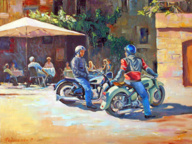 Painting titled "On the square in ca…" by Roman Fedosenko, Original Artwork, Other