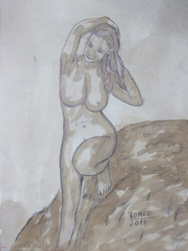 Desenho intitulada "MULHER NUA" por Romeo Zanchett, Obras de arte originais, Tinta