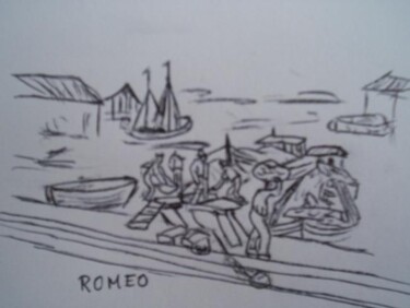 Zeichnungen mit dem Titel "POSRTO DE PESCADORES" von Romeo Zanchett, Original-Kunstwerk