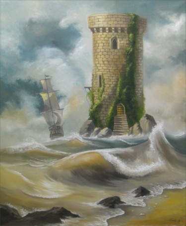 Painting titled "Tower of Hope" by Romeo Schitco, Original Artwork, Oil