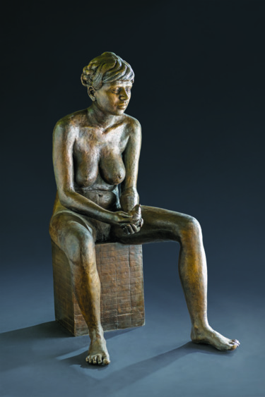 Sculpture titled ""   Girl with a bir…" by Romuald Wisniewski, Original Artwork, Metals