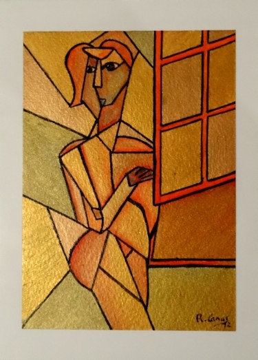 Painting titled "Femme ouvrant la fe…" by Romuald Canas Chico, Original Artwork