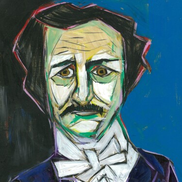 Schilderij getiteld "Edgar Allen Poe" door Ron Kammer, Origineel Kunstwerk, Acryl