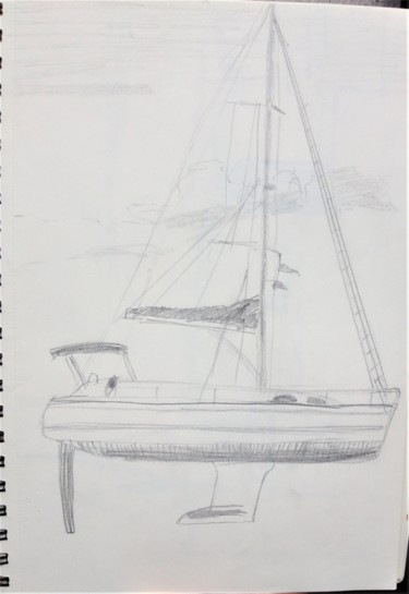 Drawing titled "Voilier" by Ronan Le Morvan, Original Artwork, Pencil