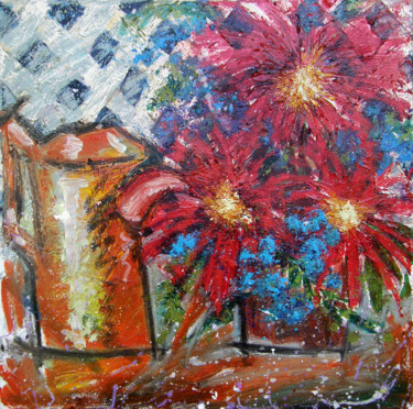 Schilderij getiteld "Red Flowers" door Ronda Richley, Origineel Kunstwerk, Acryl