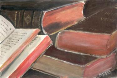 Painting titled "les vieux livres" by Dominique Rondeau, Original Artwork