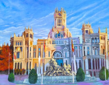 Peinture intitulée "Plaza Cibeles" par Rosa M Fernández, Œuvre d'art originale, Huile Monté sur Châssis en bois