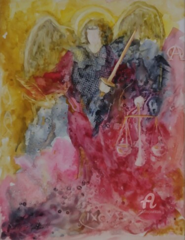 Картина под названием "Miguel Arcanjo" - Rosa Martinelli, Подлинное произведение искусства, Акварель