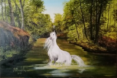 Painting titled "IL CAVALLO BIANCO" by Rosa Nardella, Original Artwork, Oil