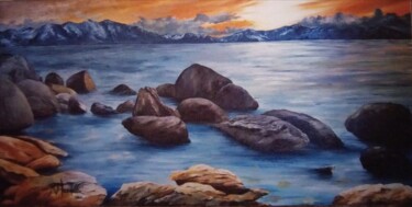 Painting titled "PAESAGGIO MARINO AL…" by Rosa Nardella, Original Artwork, Oil