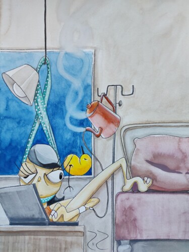 Peinture intitulée "After lunch" par Rosangela Rodrigues, Œuvre d'art originale, Aquarelle