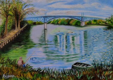 Painting titled ""Le pêcheur des bor…" by Rosann, Original Artwork, Oil
