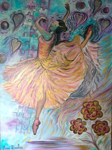 Painting titled "Coeur de femmes" by Rosann, Original Artwork, Oil Mounted on Wood Stretcher frame