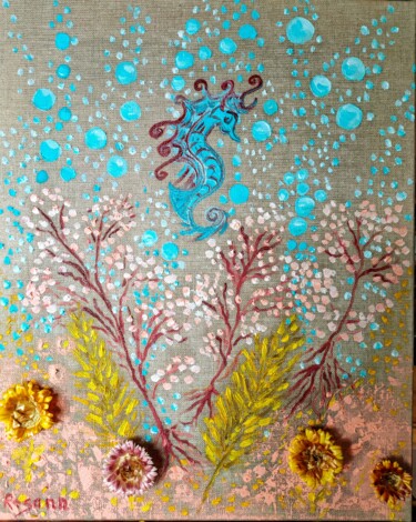 Картина под названием "L' Hippocampe" - Rosann, Подлинное произведение искусства, Масло Установлен на Деревянная рама для но…