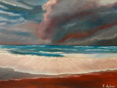 Pintura intitulada "tempesta-sul-mare" por Rosario Aufiero, Obras de arte originais, Óleo