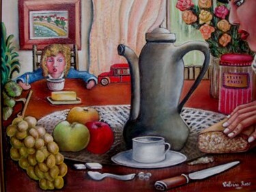 Peinture intitulée "le petit dejeuner" par Rose Calvino, Œuvre d'art originale