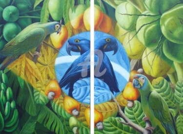 Pintura intitulada "Fauna e Flora" por Rose Fernandes, Obras de arte originais, Óleo