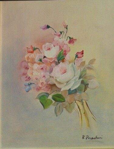 Peinture intitulée "Roses anciennes 3" par Rose Passalboni Giudicelli, Œuvre d'art originale, Huile Monté sur Châssis en bois