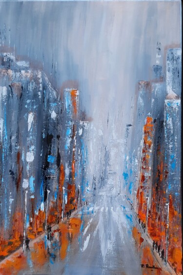 Painting titled "Brume citadine" by Rose Passalboni Giudicelli, Original Artwork, Acrylic