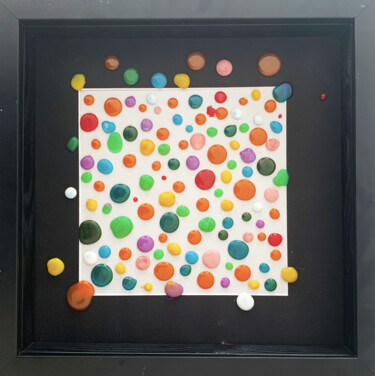 Painting titled "Dots" by Rose, Original Artwork, Spray paint Mounted on Wood Panel