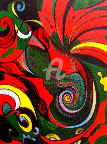 Картина под названием "BEIJOS, ENTRE AMOR…" - Rose Canazzaro, Подлинное произведение искусства, Масло