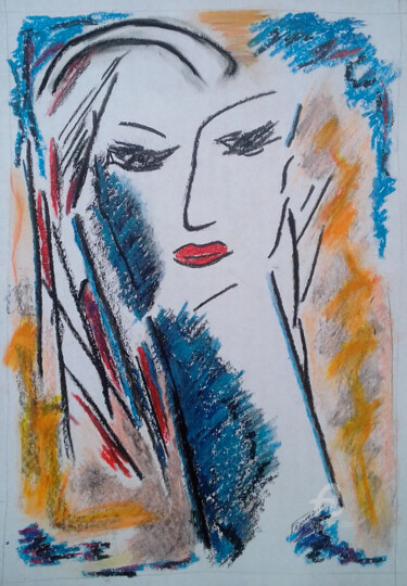 Painting titled "Retrato de Mulher" by Roseli Franco, Original Artwork, Pastel
