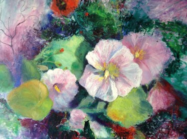 Painting titled "Roses tremiere" by Roseline Chesserond, Original Artwork, Oil