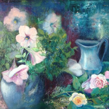 Pintura intitulada "Les petunias" por Roseline Chesserond, Obras de arte originais, Óleo