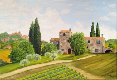 Peinture intitulée "Balade en Toscane" par Roseline Pederencino Et Olivier Villella, Œuvre d'art originale, Huile