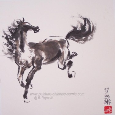 Pittura intitolato "cheval fougueux" da Roselyne Pegeault, Opera d'arte originale