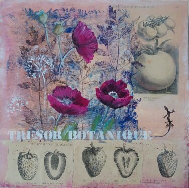 Schilderij getiteld "Trésor botanique" door Roselyne Rollant (Evarose), Origineel Kunstwerk, Acryl