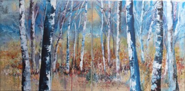 Pintura intitulada "La forêt bleue" por Roselyne Rollant (Evarose), Obras de arte originais, Acrílico Montado em Armação em…