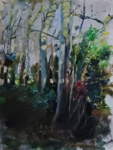 Schilderij getiteld "Woods" door Rosemary Burn, Origineel Kunstwerk, Olie