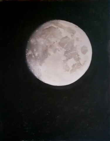 Schilderij getiteld "Moon" door Rosemary Burn, Origineel Kunstwerk, Olie