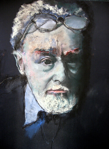 Painting titled "Primo Levi portrait" by Rosemay Dahan, Original Artwork, Pastel