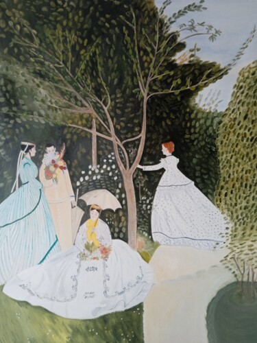 Malarstwo zatytułowany „Mujeres en el jardín” autorstwa Roser Solà, Oryginalna praca, Olej