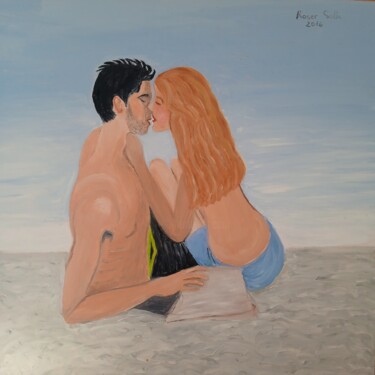 Painting titled "Los enamorados" by Roser Solà, Original Artwork, Oil