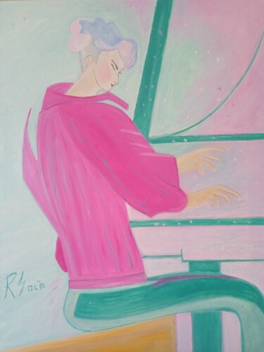 Malerei mit dem Titel "La pianista" von Roser Solà, Original-Kunstwerk, Öl