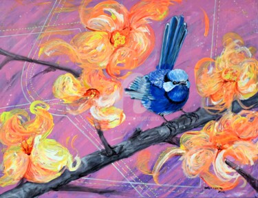 Painting titled "blue bird" by Roser Caritx Vilaseca, Original Artwork, Acrylic