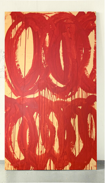 Schilderij getiteld "Red lines 6" door Rosi Roys, Origineel Kunstwerk, Acryl