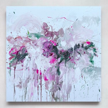 Painting titled "L Pink flower 1" by Rosi Roys, Original Artwork, Acrylic