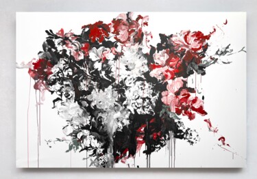 Schilderij getiteld "Red and black flower" door Rosi Roys, Origineel Kunstwerk, Acryl