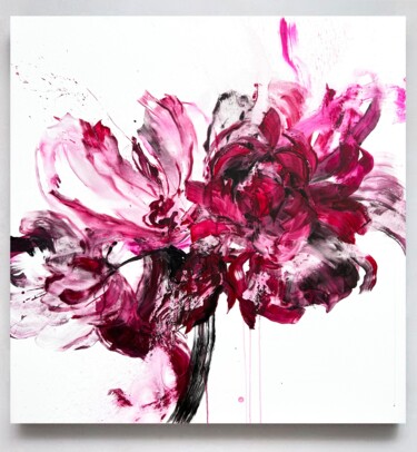 Painting titled "Pink flower 11" by Rosi Roys, Original Artwork, Acrylic