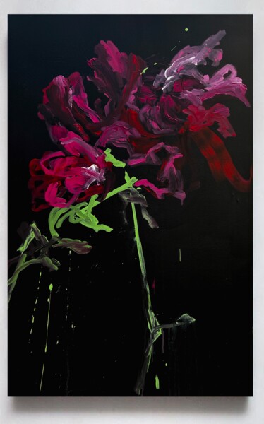 Malerei mit dem Titel "Pink flower 12" von Rosi Roys, Original-Kunstwerk, Acryl