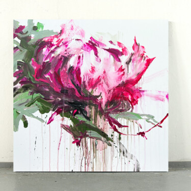 Painting titled "Pink flower 13" by Rosi Roys, Original Artwork, Acrylic