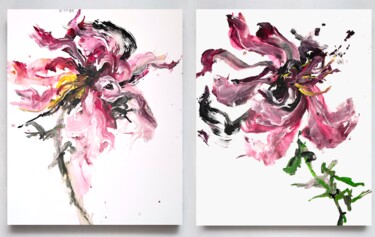 Картина под названием "Flower diptych 1" - Rosi Roys, Подлинное произведение искусства, Акрил