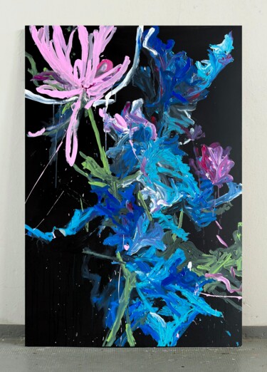 Painting titled "Blue flower 5" by Rosi Roys, Original Artwork, Acrylic